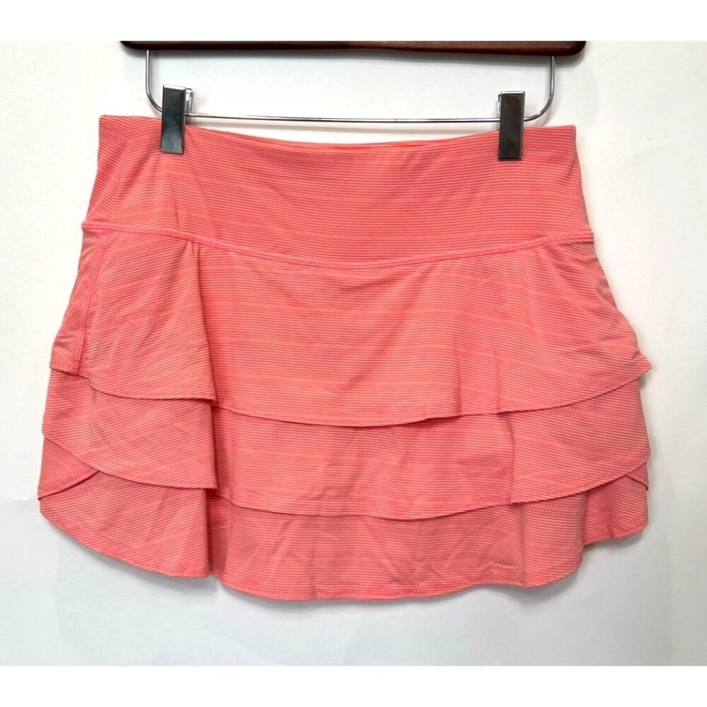 Athleta Swagger Tiered Skirt Coral Pink Dot Stripe Pattern Small Lightweight